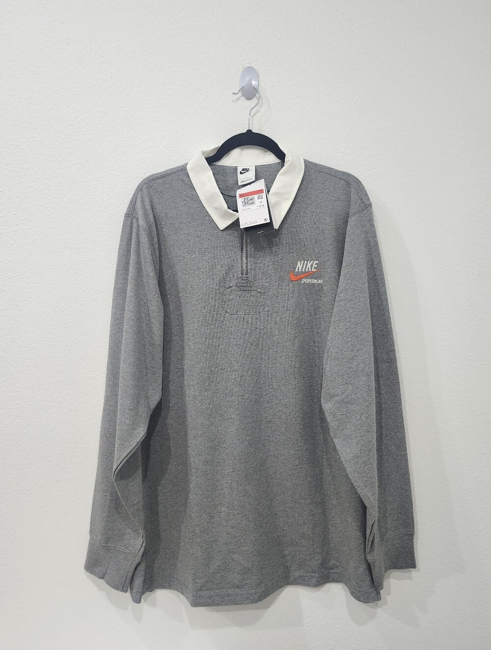 Nike Sportswear NSW Rugby Polo Gray Quarter Zip DX6753-091 Size L Loose Fit NWT
